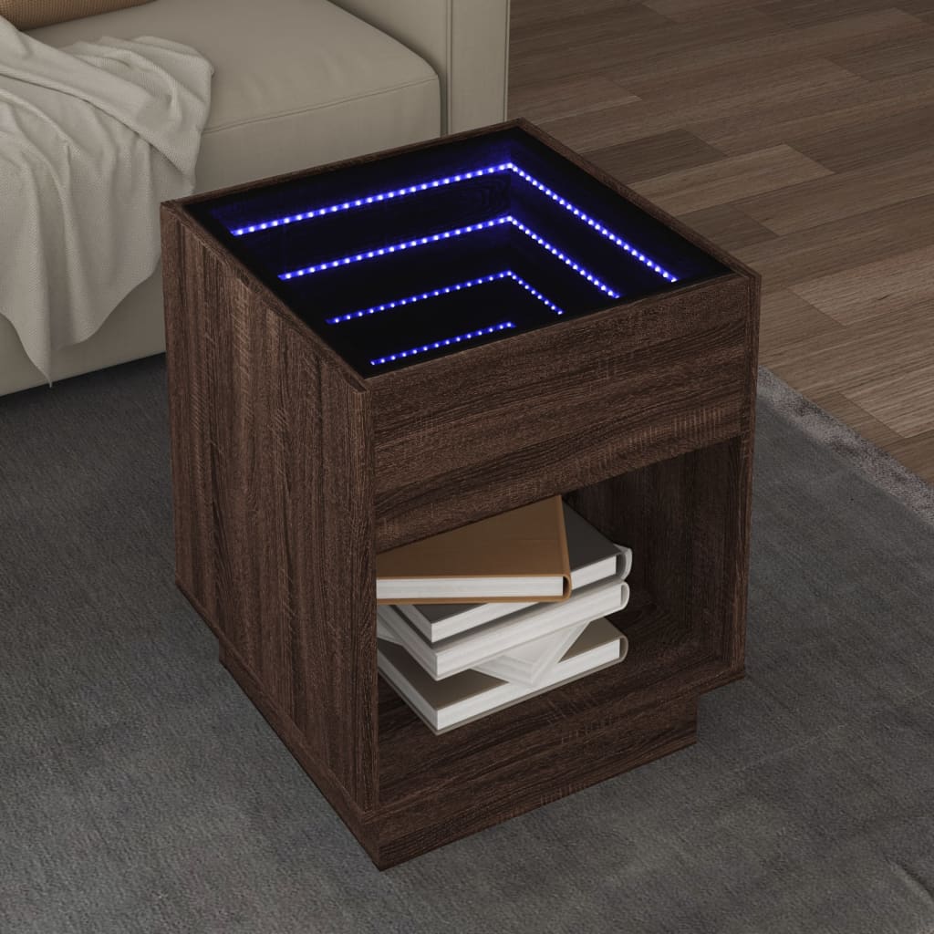 Salontafel met Infinity LED 40x40x50 cm bruin eikenkleurig is nu te koop bij PeponiXL, paradijselijk wonen!