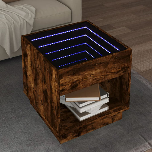 Salontafel met Infinity LED 50x50x50 cm gerookt eikenkleurig is nu te koop bij PeponiXL, paradijselijk wonen!