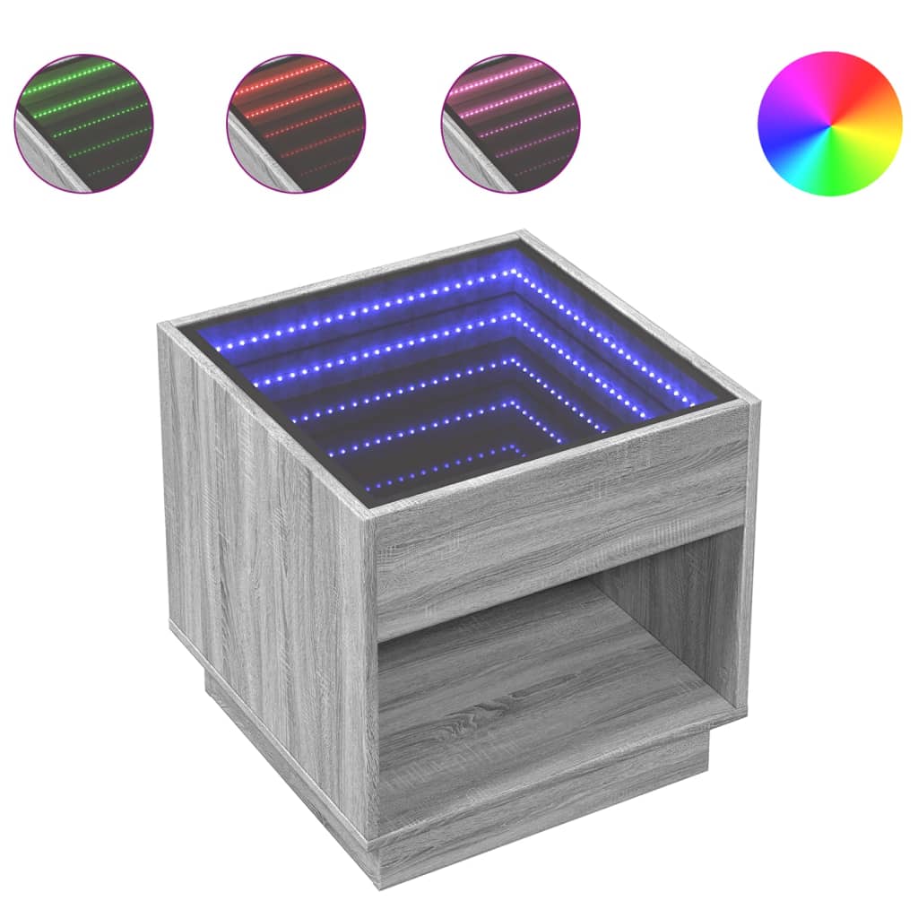 Salontafel met Infinity LED 50x50x50 cm grijs sonoma eikenkleur is nu te koop bij PeponiXL, paradijselijk wonen!