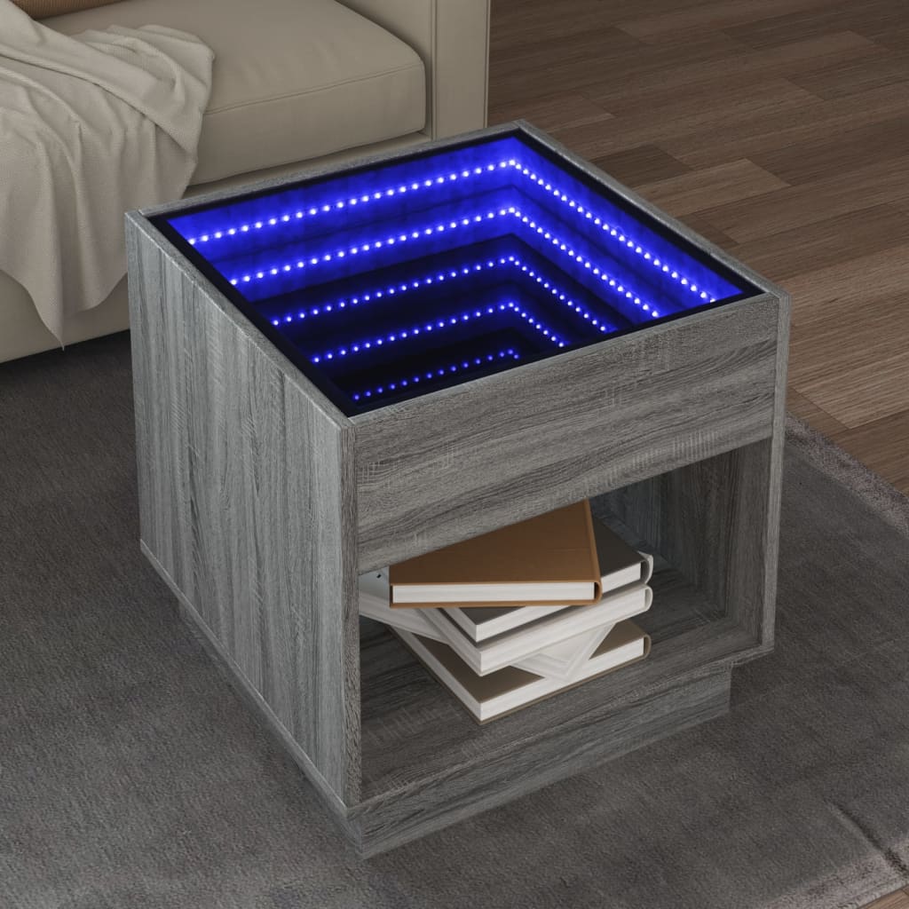 Salontafel met Infinity LED 50x50x50 cm grijs sonoma eikenkleur is nu te koop bij PeponiXL, paradijselijk wonen!