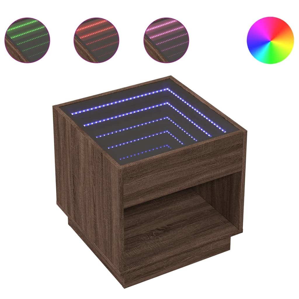 Salontafel met Infinity LED 50x50x50 cm bruin eikenkleurig is nu te koop bij PeponiXL, paradijselijk wonen!