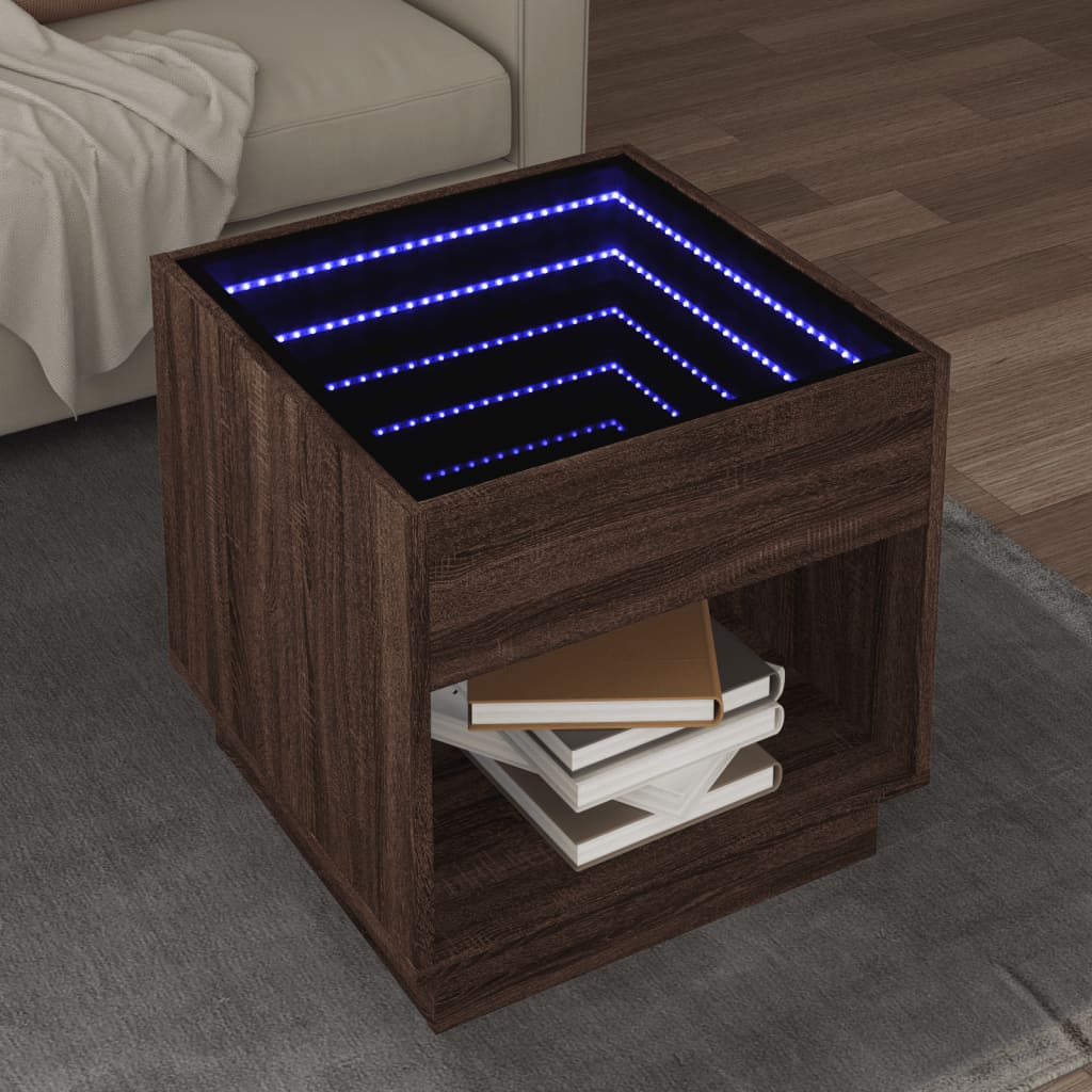Salontafel met Infinity LED 50x50x50 cm bruin eikenkleurig is nu te koop bij PeponiXL, paradijselijk wonen!