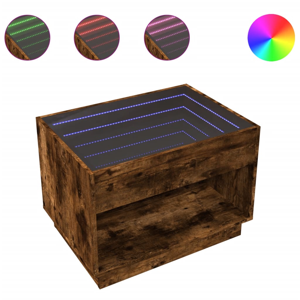 Salontafel met Infinity LED 70x50x50 cm gerookt eikenkleurig is nu te koop bij PeponiXL, paradijselijk wonen!