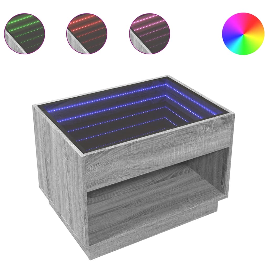 Salontafel met Infinity LED 70x50x50 cm grijs sonoma eikenkleur is nu te koop bij PeponiXL, paradijselijk wonen!