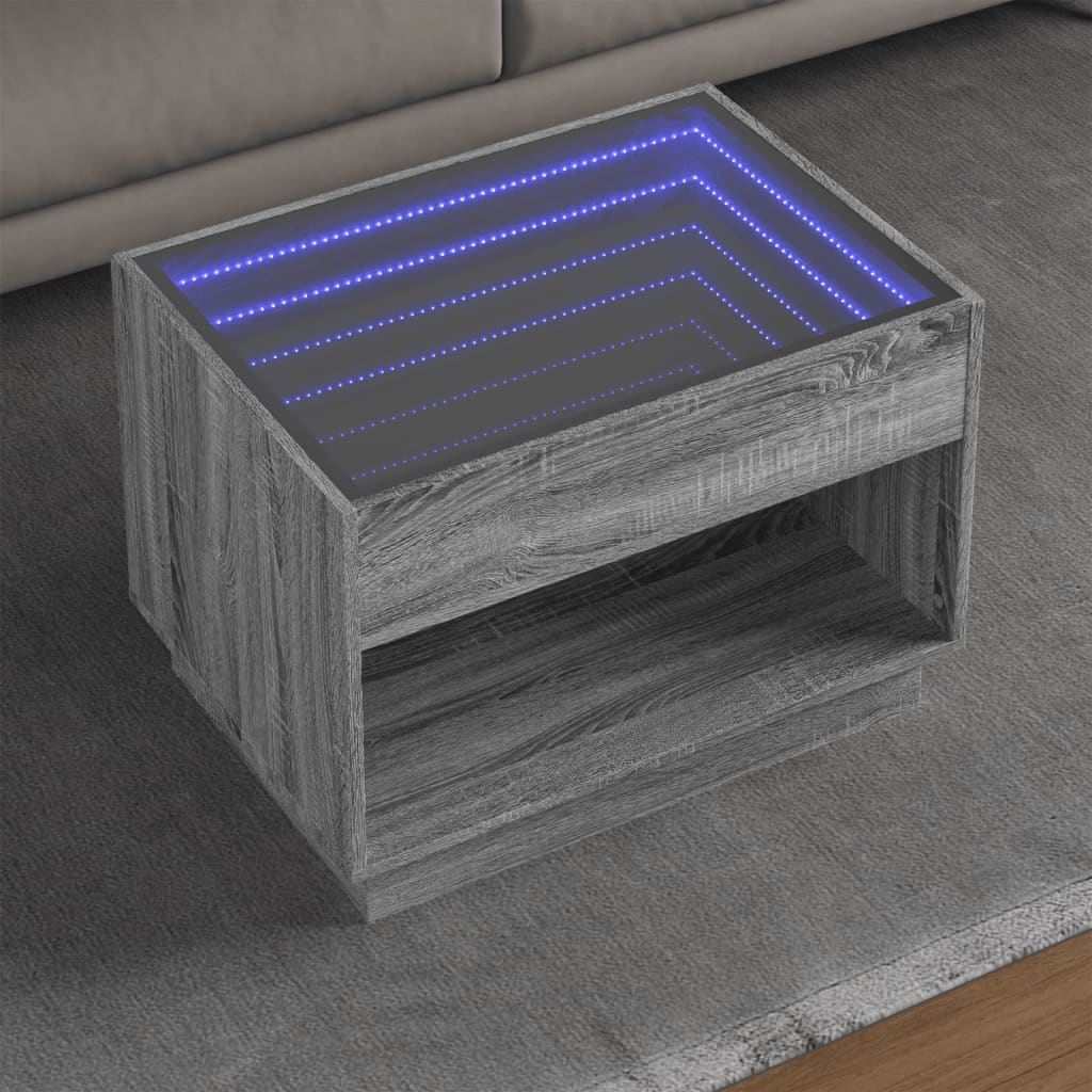 Salontafel met Infinity LED 70x50x50 cm grijs sonoma eikenkleur is nu te koop bij PeponiXL, paradijselijk wonen!