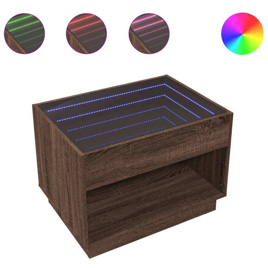 Salontafel met Infinity LED 70x50x50 cm bruin eikenkleurig is nu te koop bij PeponiXL, paradijselijk wonen!