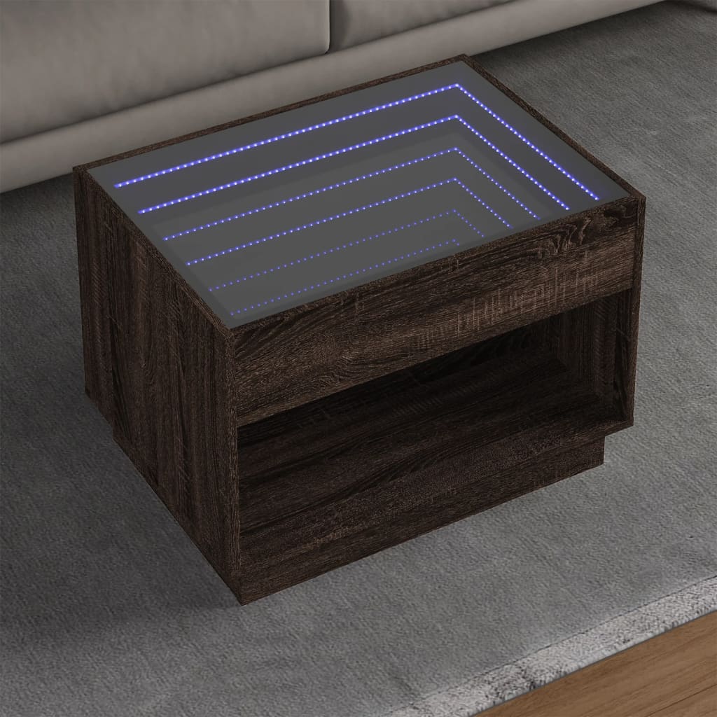 Salontafel met Infinity LED 70x50x50 cm bruin eikenkleurig is nu te koop bij PeponiXL, paradijselijk wonen!