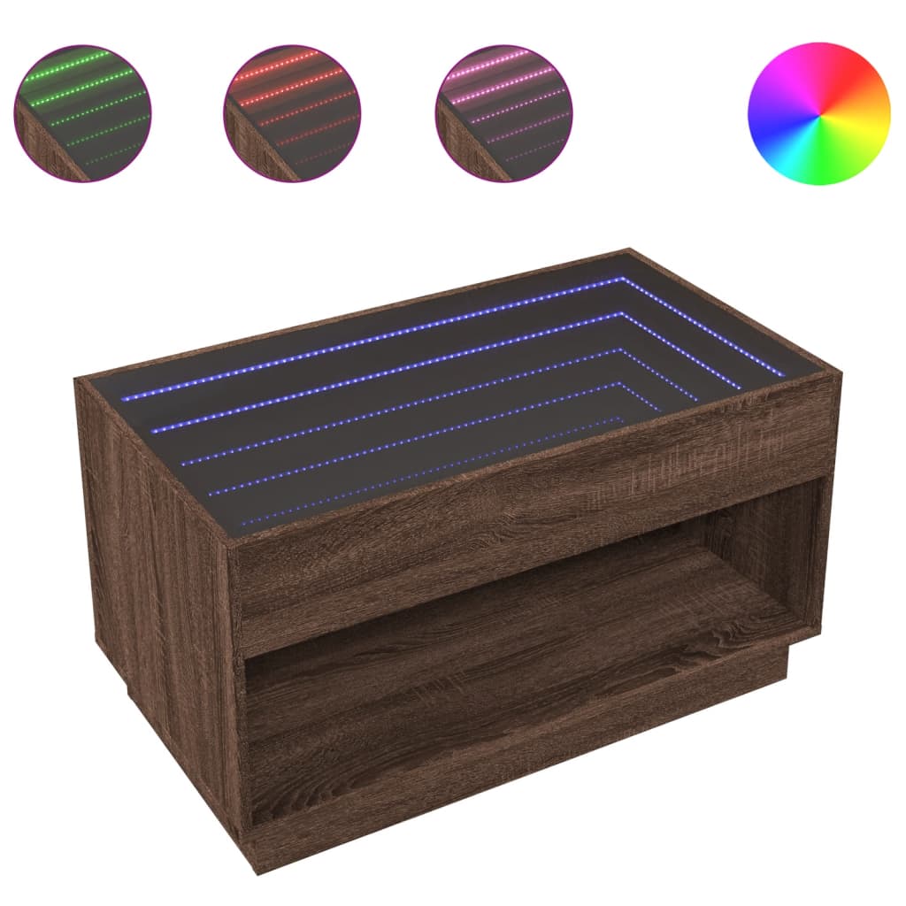 Salontafel met Infinity LED 90x50x50 cm bruin eikenkleurig is nu te koop bij PeponiXL, paradijselijk wonen!