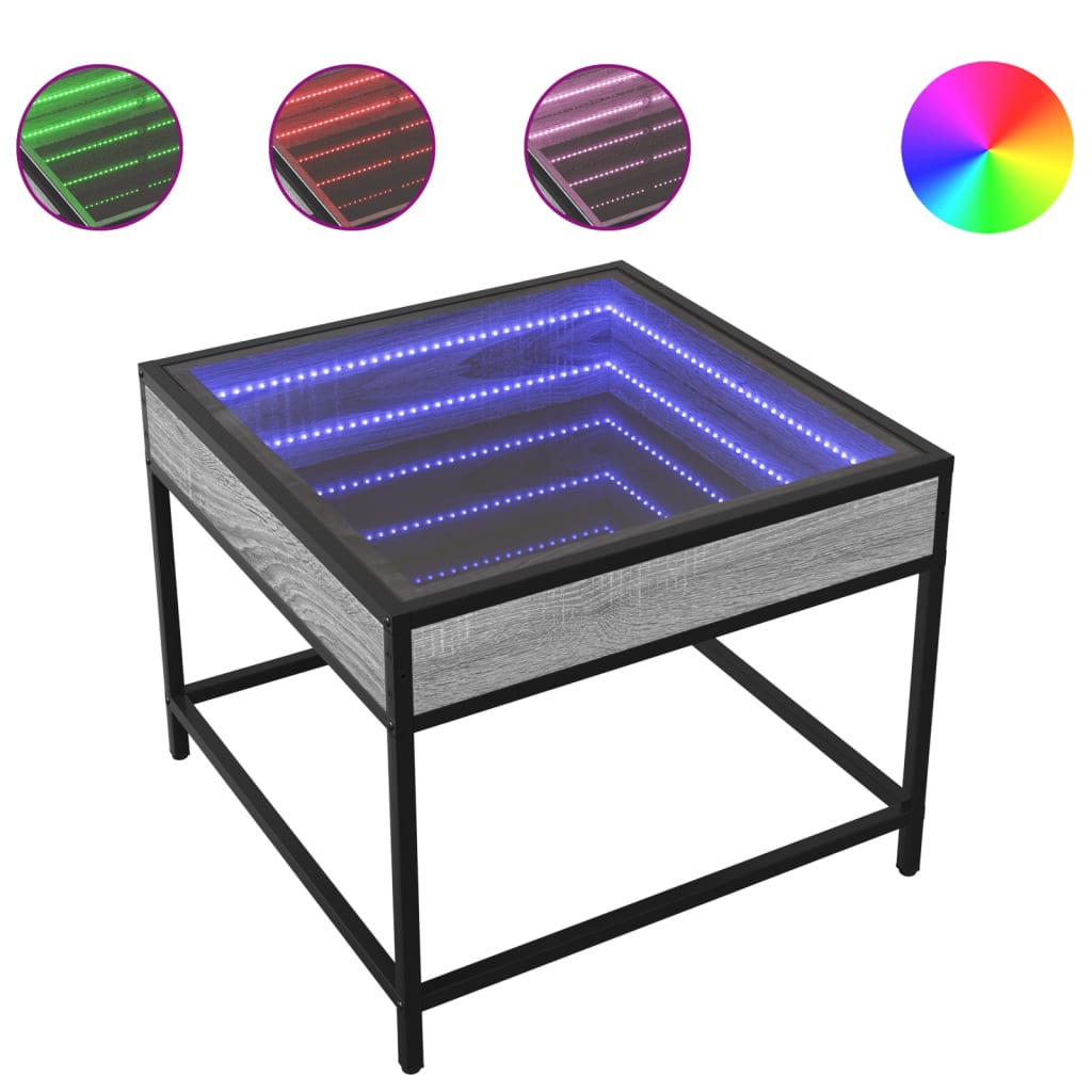 Salontafel met Infinity LED 50x50x41 cm grijs sonoma eikenkleur is nu te koop bij PeponiXL, paradijselijk wonen!