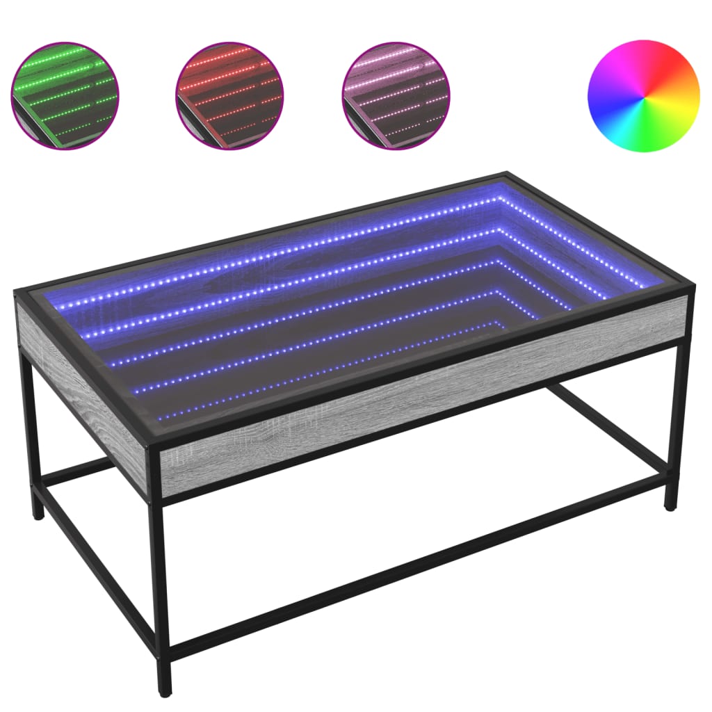 Salontafel met Infinity LED 90x50x41 cm grijs sonoma eikenkleur is nu te koop bij PeponiXL, paradijselijk wonen!