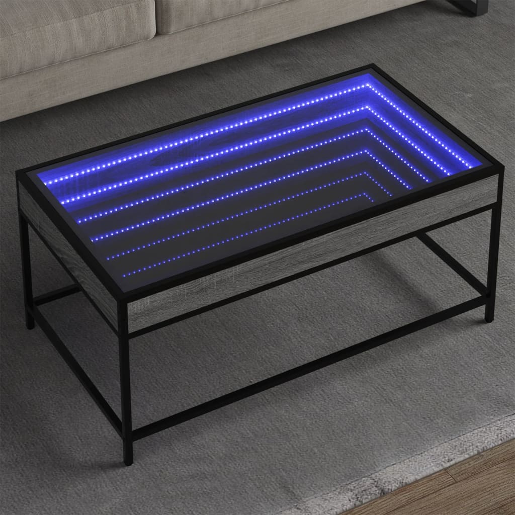 Salontafel met Infinity LED 90x50x41 cm grijs sonoma eikenkleur is nu te koop bij PeponiXL, paradijselijk wonen!