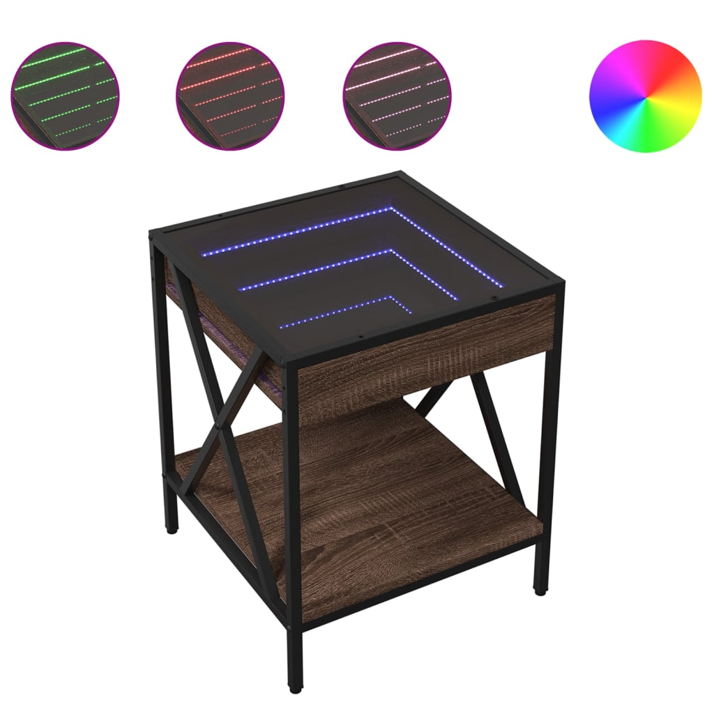 Salontafel met Infinity LED 40x40x49 cm bruin eikenkleurig is nu te koop bij PeponiXL, paradijselijk wonen!