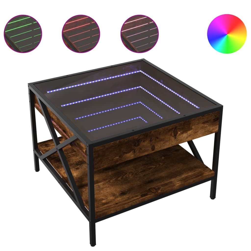 Salontafel met Infinity LED 50x50x38 cm gerookt eikenkleurig is nu te koop bij PeponiXL, paradijselijk wonen!