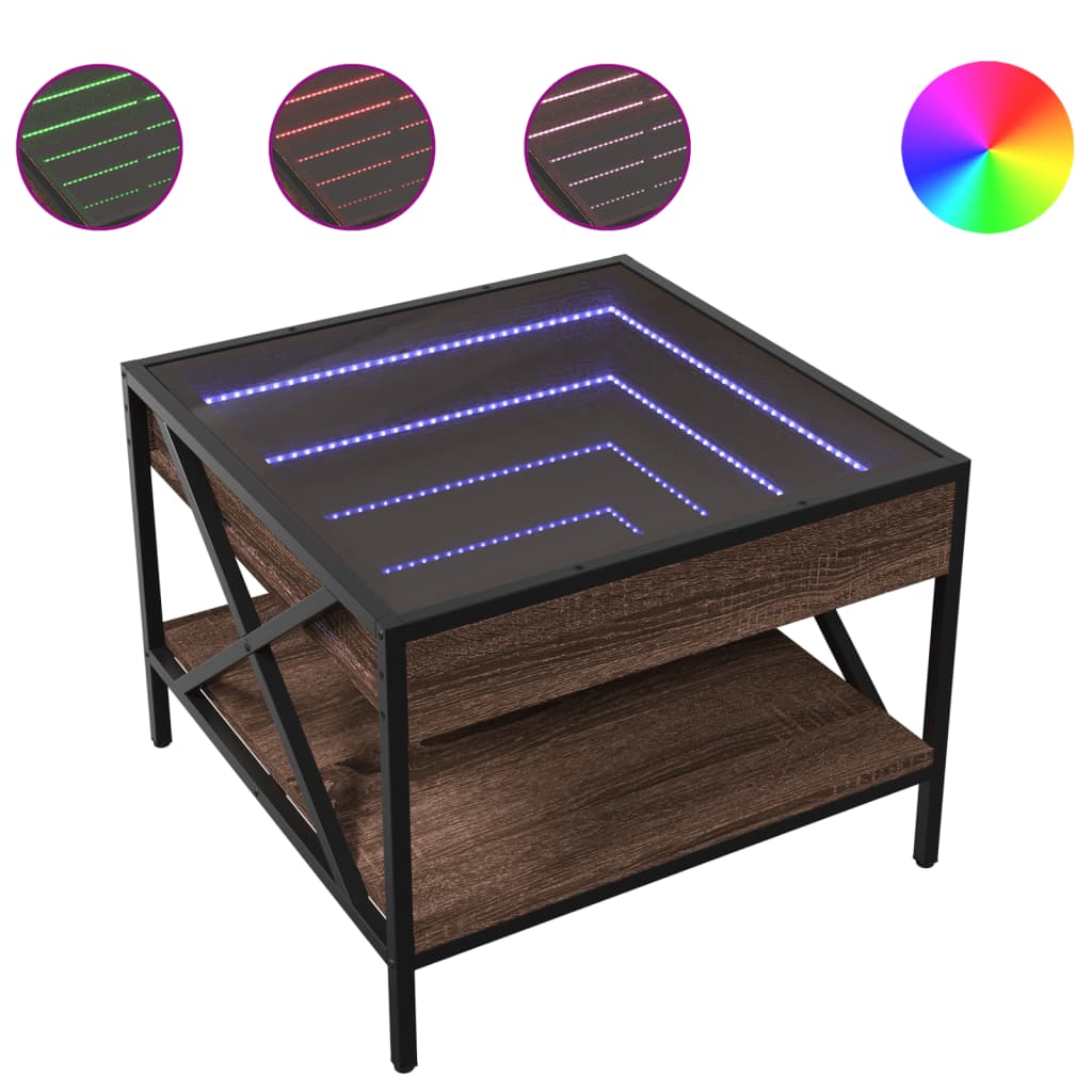 Salontafel met Infinity LED 50x50x38 cm bruin eikenkleurig is nu te koop bij PeponiXL, paradijselijk wonen!