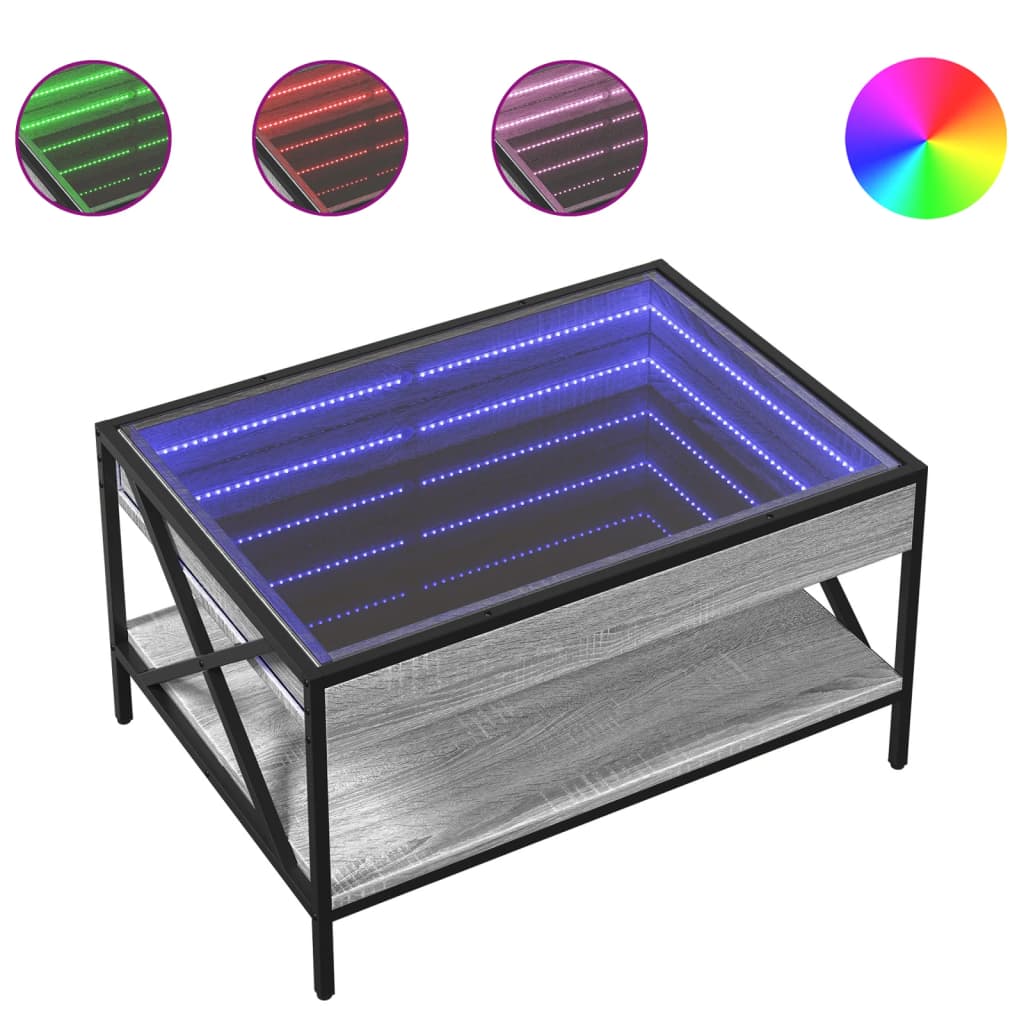 Salontafel met Infinity LED 70x50x38 cm grijs sonoma eikenkleur is nu te koop bij PeponiXL, paradijselijk wonen!