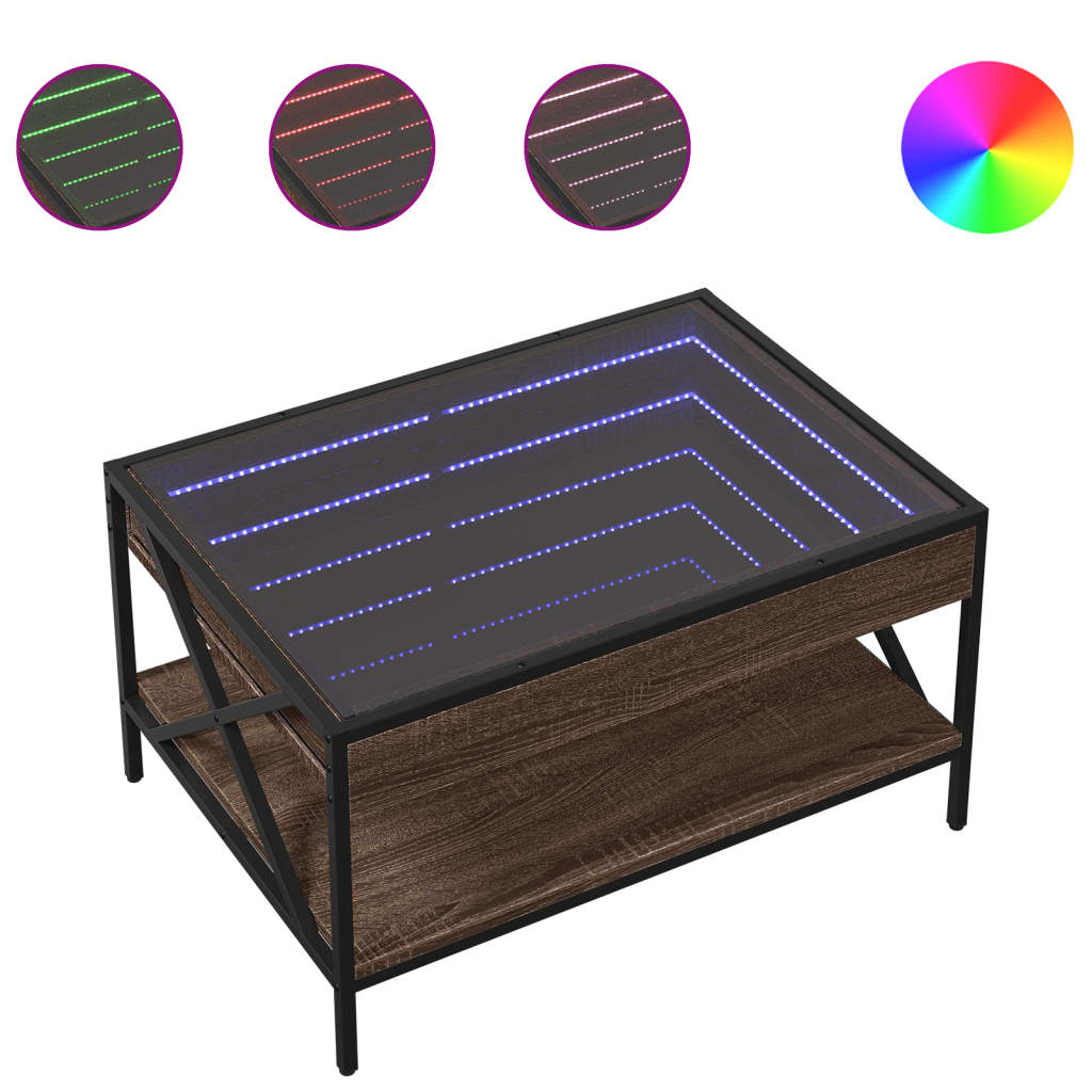 Salontafel met Infinity LED 70x50x38 cm bruin eikenkleurig is nu te koop bij PeponiXL, paradijselijk wonen!