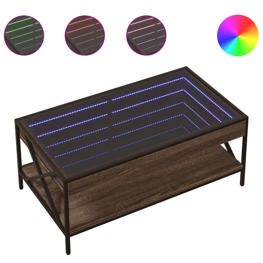 Salontafel met Infinity LED 90x50x38 cm bruin eikenkleurig is nu te koop bij PeponiXL, paradijselijk wonen!