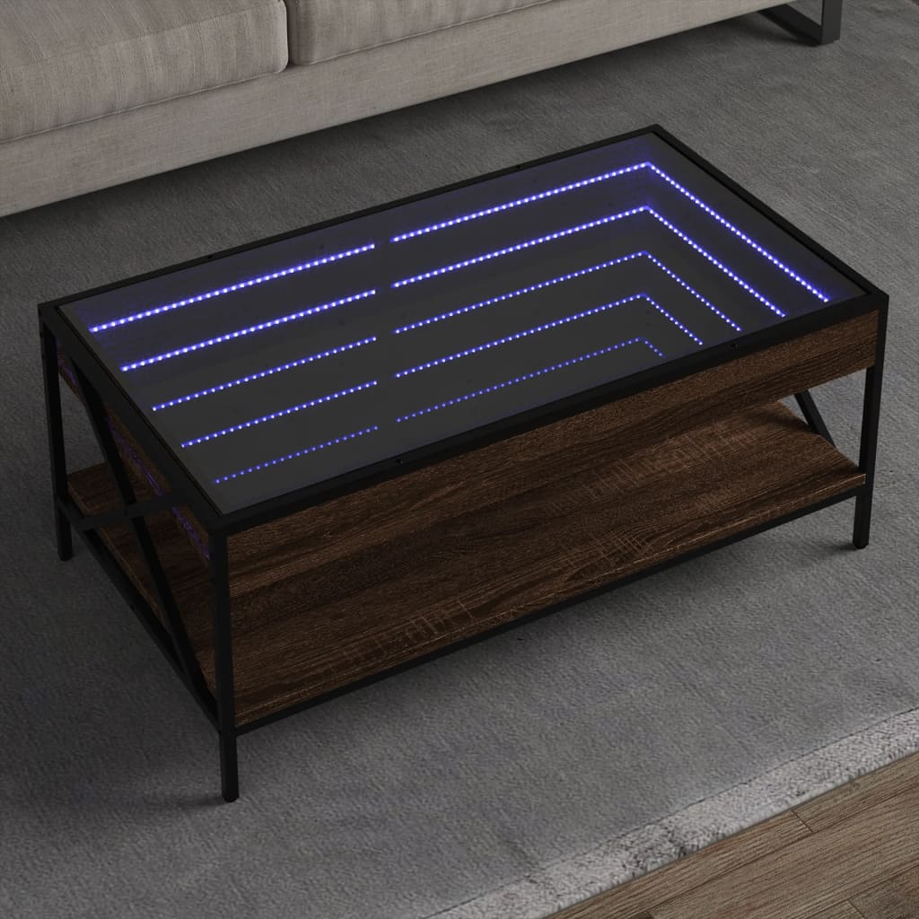 Salontafel met Infinity LED 90x50x38 cm bruin eikenkleurig is nu te koop bij PeponiXL, paradijselijk wonen!