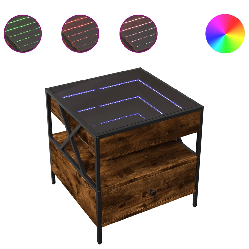 Salontafel met Infinity LED 50x50x51 cm gerookt eikenkleurig is nu te koop bij PeponiXL, paradijselijk wonen!