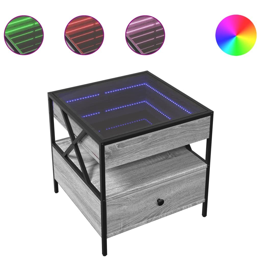 Salontafel met Infinity LED 50x50x51 cm grijs sonoma eikenkleur is nu te koop bij PeponiXL, paradijselijk wonen!