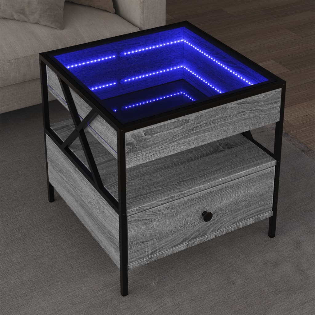 Salontafel met Infinity LED 50x50x51 cm grijs sonoma eikenkleur is nu te koop bij PeponiXL, paradijselijk wonen!