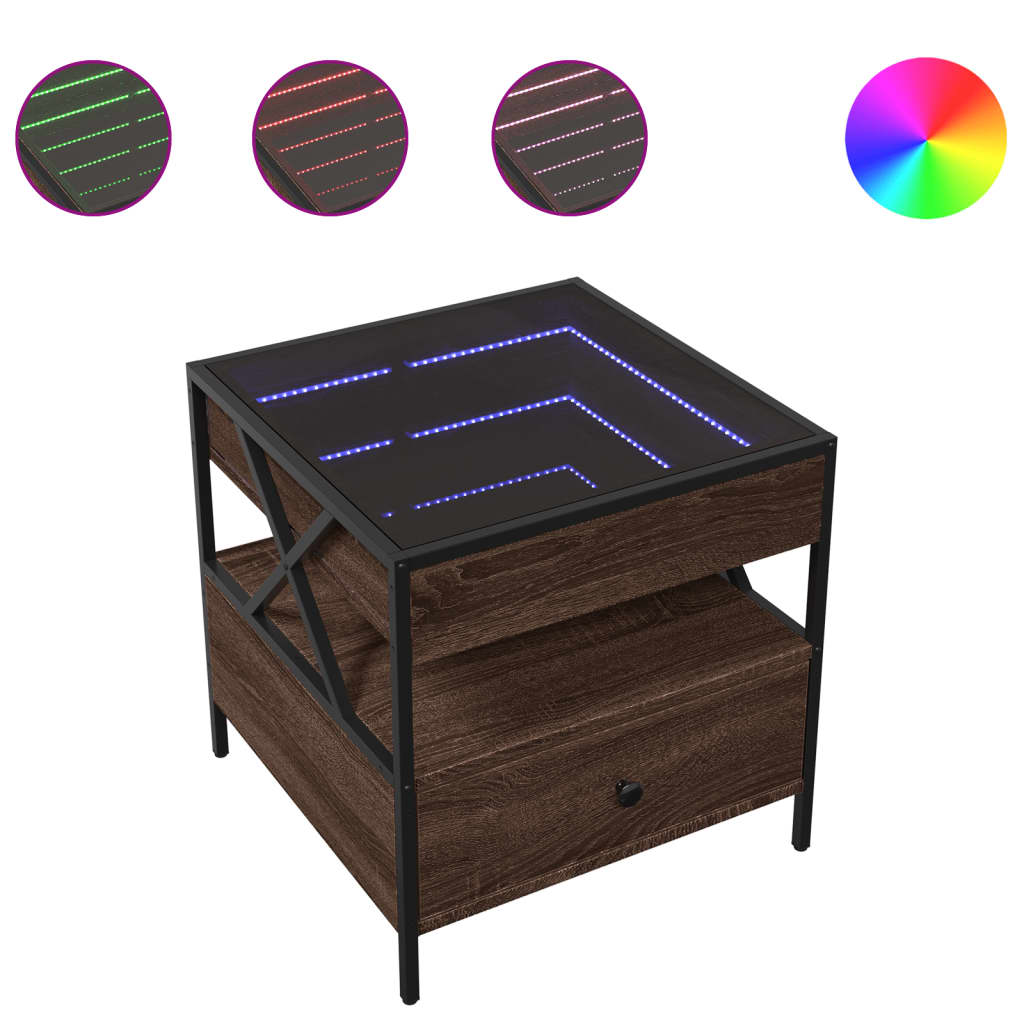 Salontafel met Infinity LED 50x50x51 cm bruin eikenkleurig is nu te koop bij PeponiXL, paradijselijk wonen!