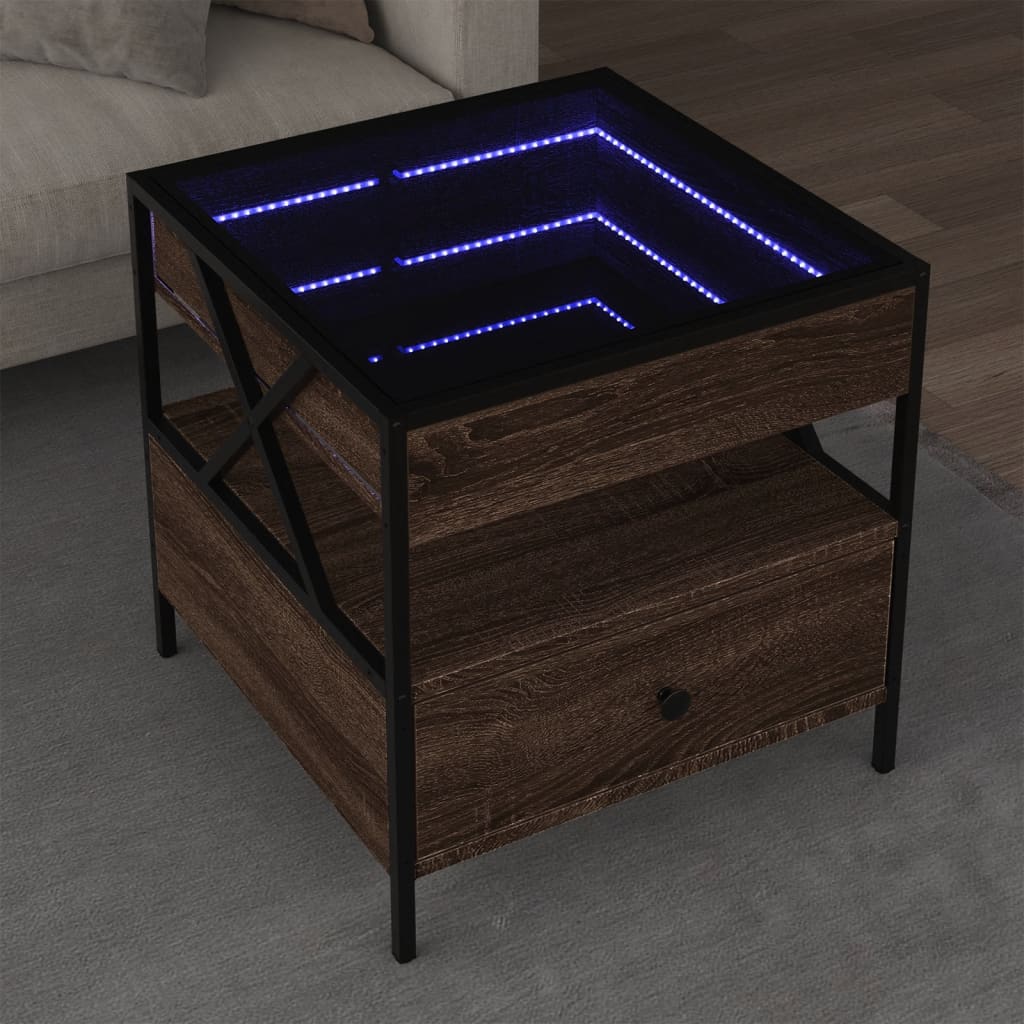 Salontafel met Infinity LED 50x50x51 cm bruin eikenkleurig is nu te koop bij PeponiXL, paradijselijk wonen!
