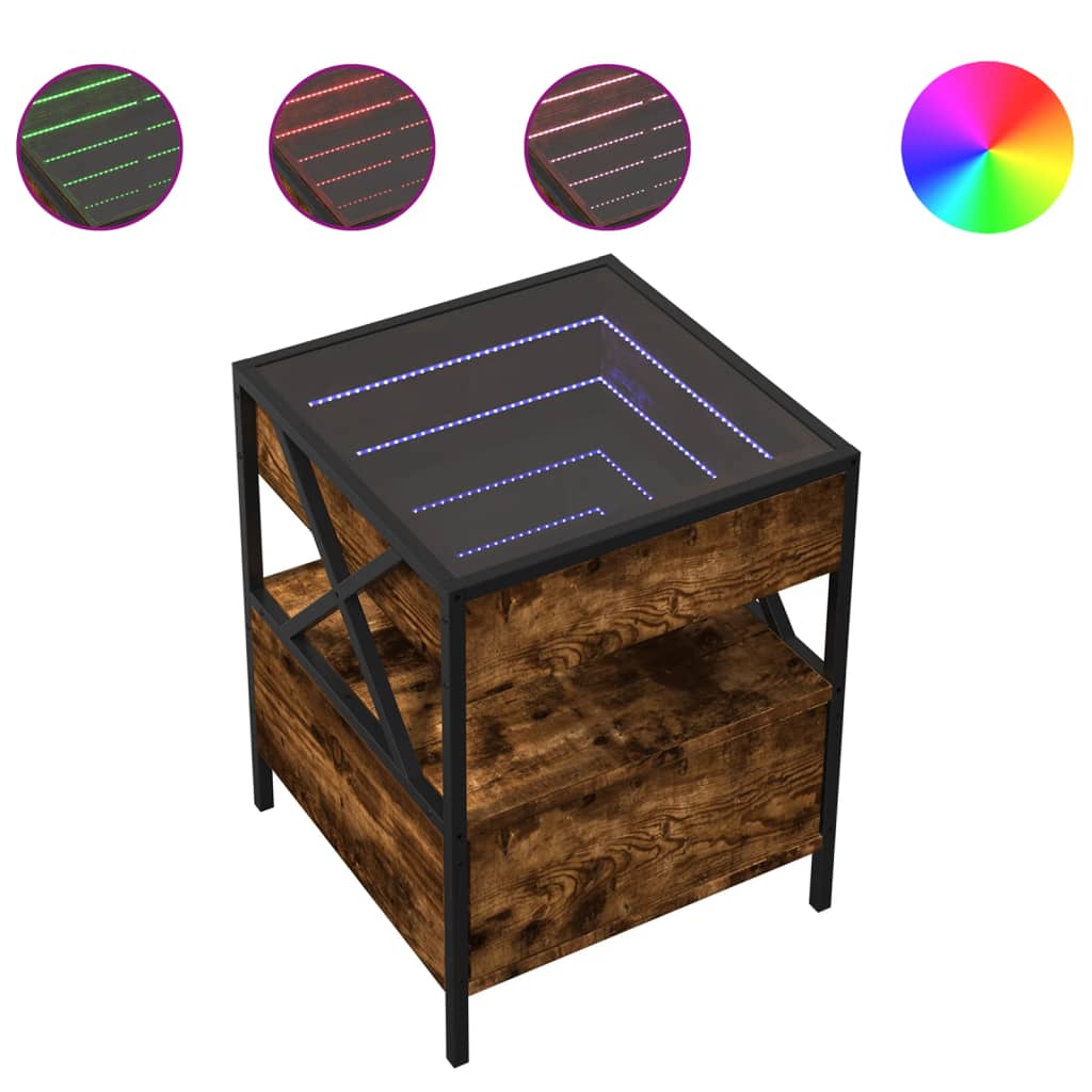 Salontafel met Infinity LED 40x40x51 cm gerookt eikenkleurig is nu te koop bij PeponiXL, paradijselijk wonen!