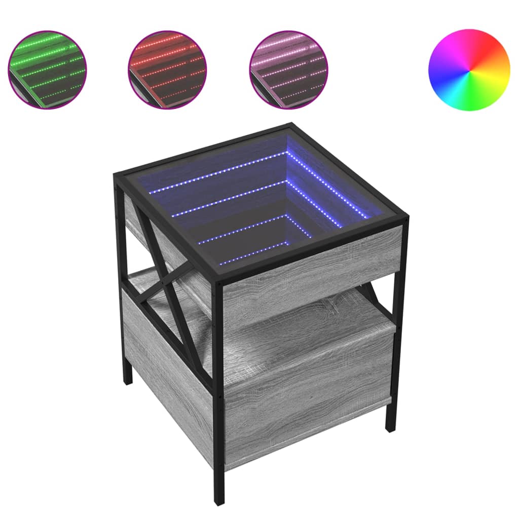 Salontafel met Infinity LED 40x40x51 cm grijs sonoma eikenkleur is nu te koop bij PeponiXL, paradijselijk wonen!