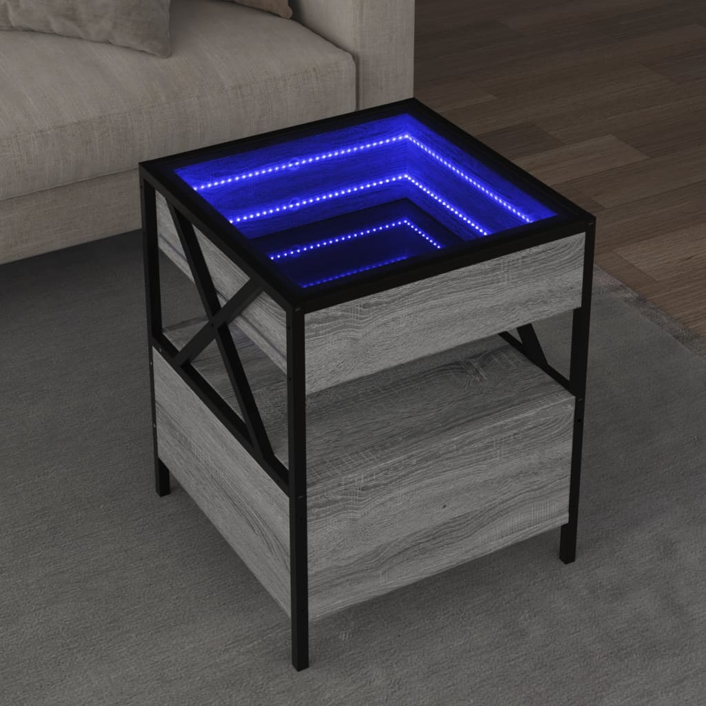 Salontafel met Infinity LED 40x40x51 cm grijs sonoma eikenkleur is nu te koop bij PeponiXL, paradijselijk wonen!