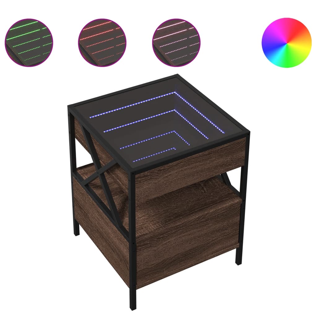 Salontafel met Infinity LED 40x40x51 cm bruin eikenkleurig is nu te koop bij PeponiXL, paradijselijk wonen!