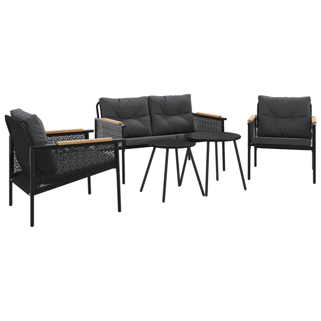 5-delige Balkonset met kussens staal zwart is nu te koop bij PeponiXL, paradijselijk wonen!