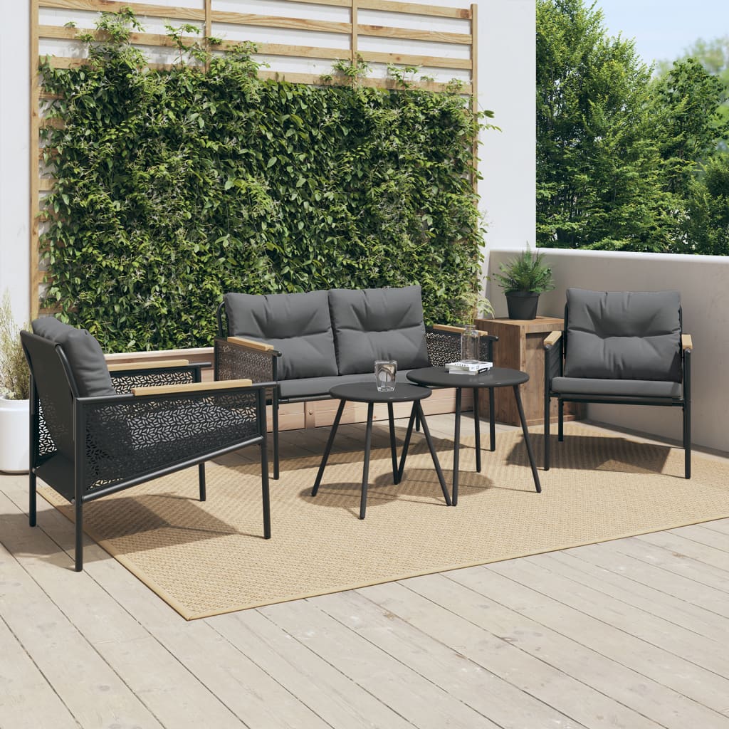 5-delige Balkonset met kussens staal zwart is nu te koop bij PeponiXL, paradijselijk wonen!