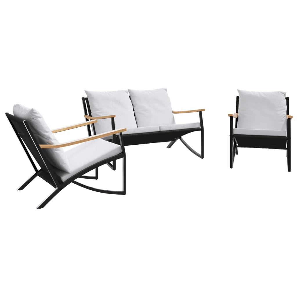 3-delige Balkonset met kussens staal zwart is nu te koop bij PeponiXL, paradijselijk wonen!