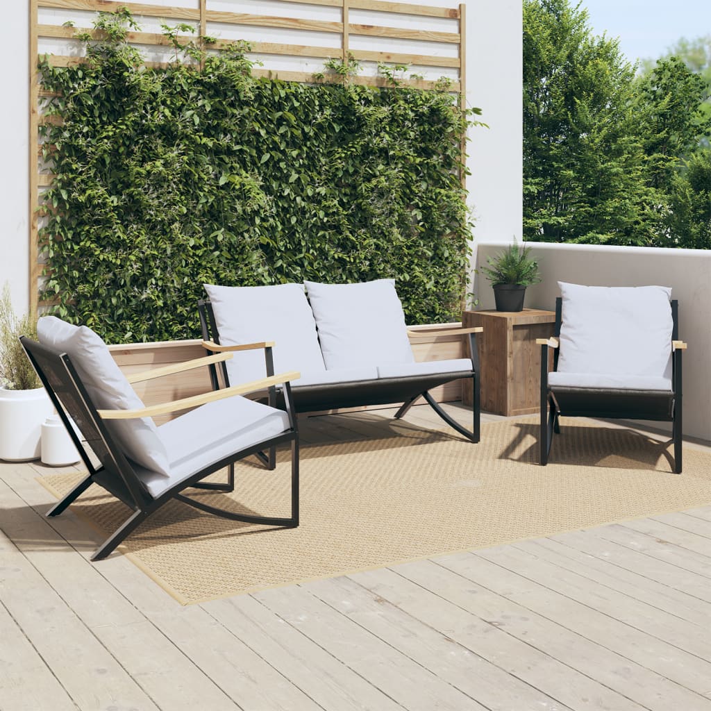 3-delige Balkonset met kussens staal zwart is nu te koop bij PeponiXL, paradijselijk wonen!