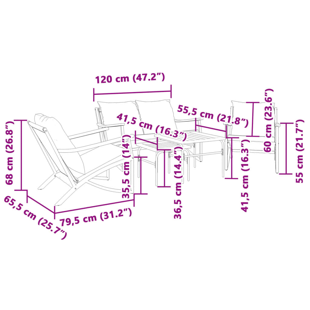 5-delige Balkonset met kussens staal zwart is nu te koop bij PeponiXL, paradijselijk wonen!