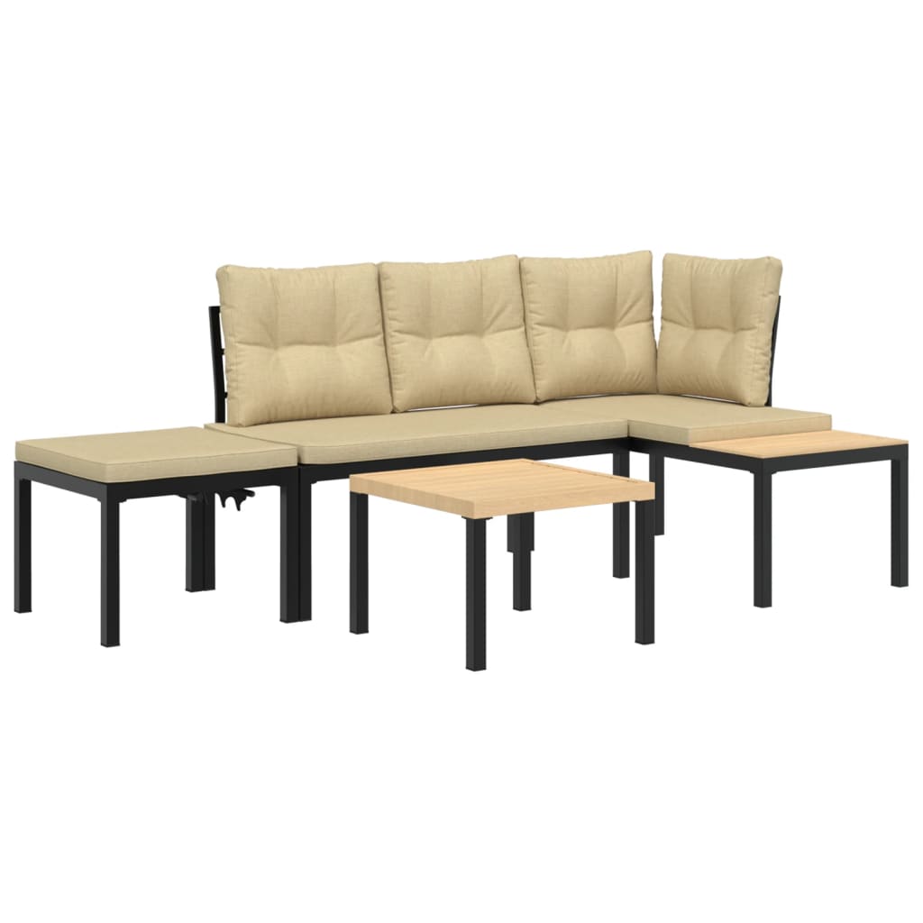 4-delige Loungeset met kussens gepoedercoat staal zwart is nu te koop bij PeponiXL, paradijselijk wonen!