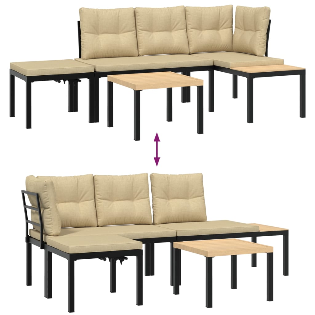 4-delige Loungeset met kussens gepoedercoat staal zwart is nu te koop bij PeponiXL, paradijselijk wonen!
