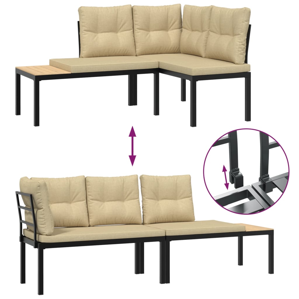 4-delige Loungeset met kussens gepoedercoat staal zwart is nu te koop bij PeponiXL, paradijselijk wonen!