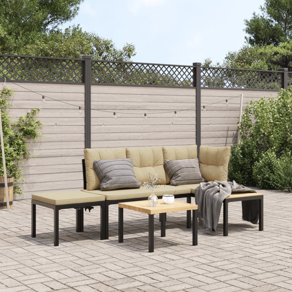 4-delige Loungeset met kussens gepoedercoat staal zwart is nu te koop bij PeponiXL, paradijselijk wonen!