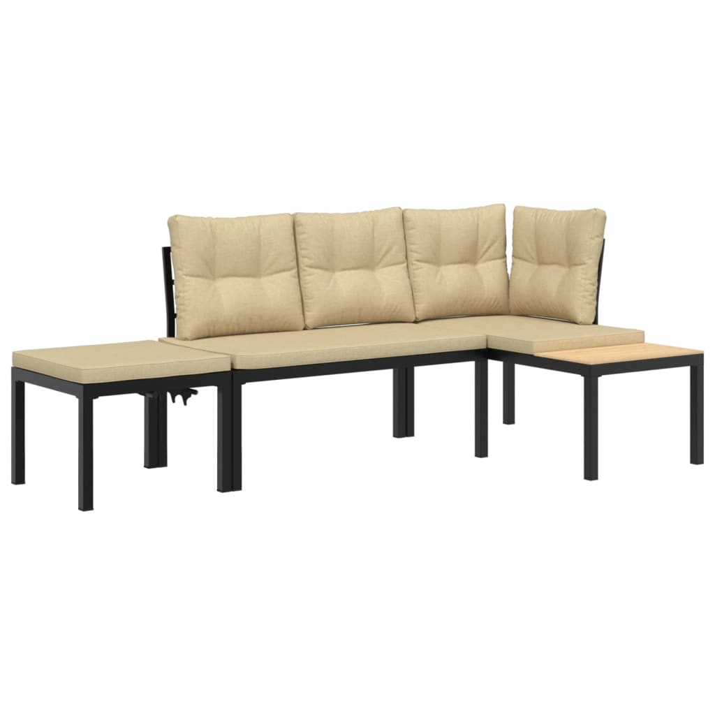 3-delige Loungeset met kussens gepoedercoat staal zwart is nu te koop bij PeponiXL, paradijselijk wonen!