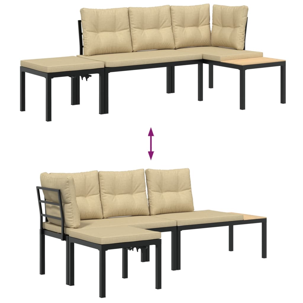 3-delige Loungeset met kussens gepoedercoat staal zwart is nu te koop bij PeponiXL, paradijselijk wonen!