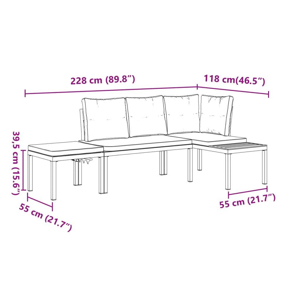3-delige Loungeset met kussens gepoedercoat staal zwart is nu te koop bij PeponiXL, paradijselijk wonen!