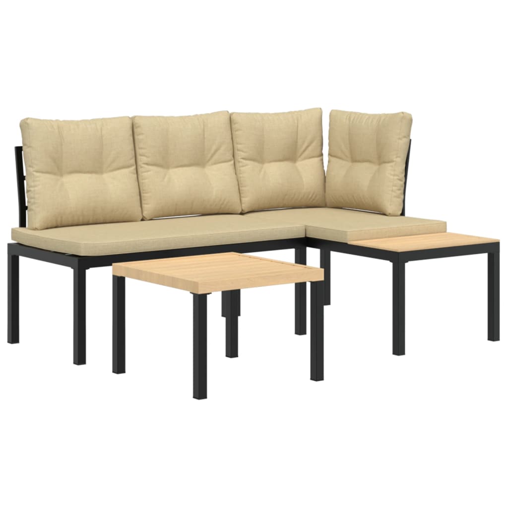 3-delige Loungeset met kussens gepoedercoat staal zwart is nu te koop bij PeponiXL, paradijselijk wonen!