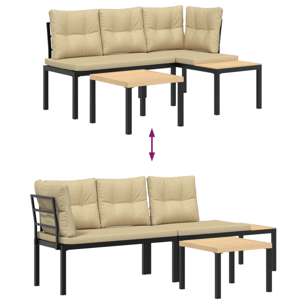 3-delige Loungeset met kussens gepoedercoat staal zwart is nu te koop bij PeponiXL, paradijselijk wonen!