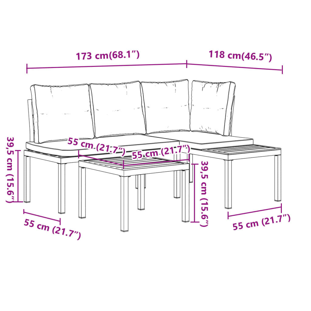 3-delige Loungeset met kussens gepoedercoat staal zwart is nu te koop bij PeponiXL, paradijselijk wonen!