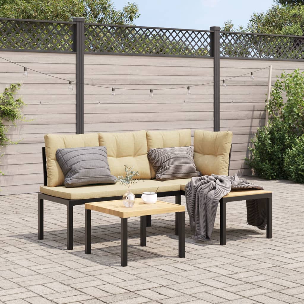 3-delige Loungeset met kussens gepoedercoat staal zwart is nu te koop bij PeponiXL, paradijselijk wonen!