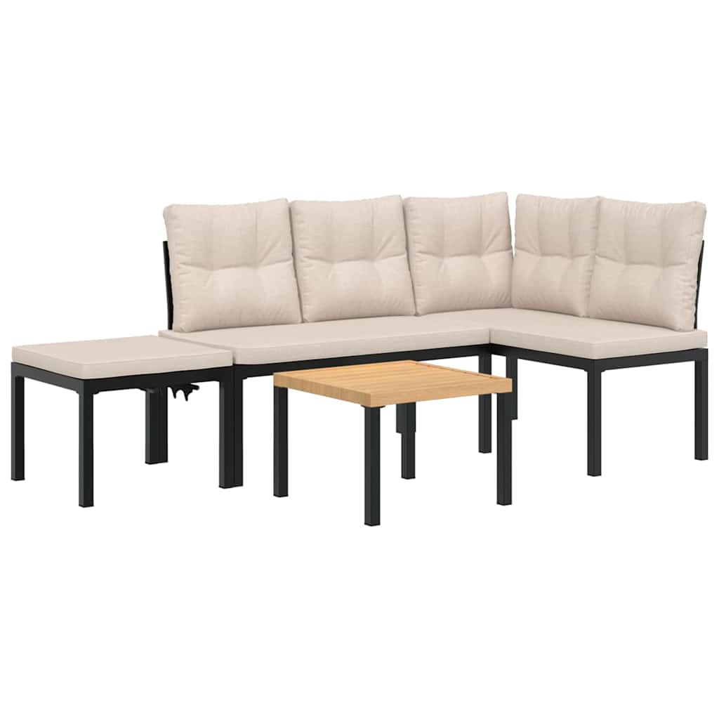 4-delige Loungeset met kussens gepoedercoat staal zwart is nu te koop bij PeponiXL, paradijselijk wonen!