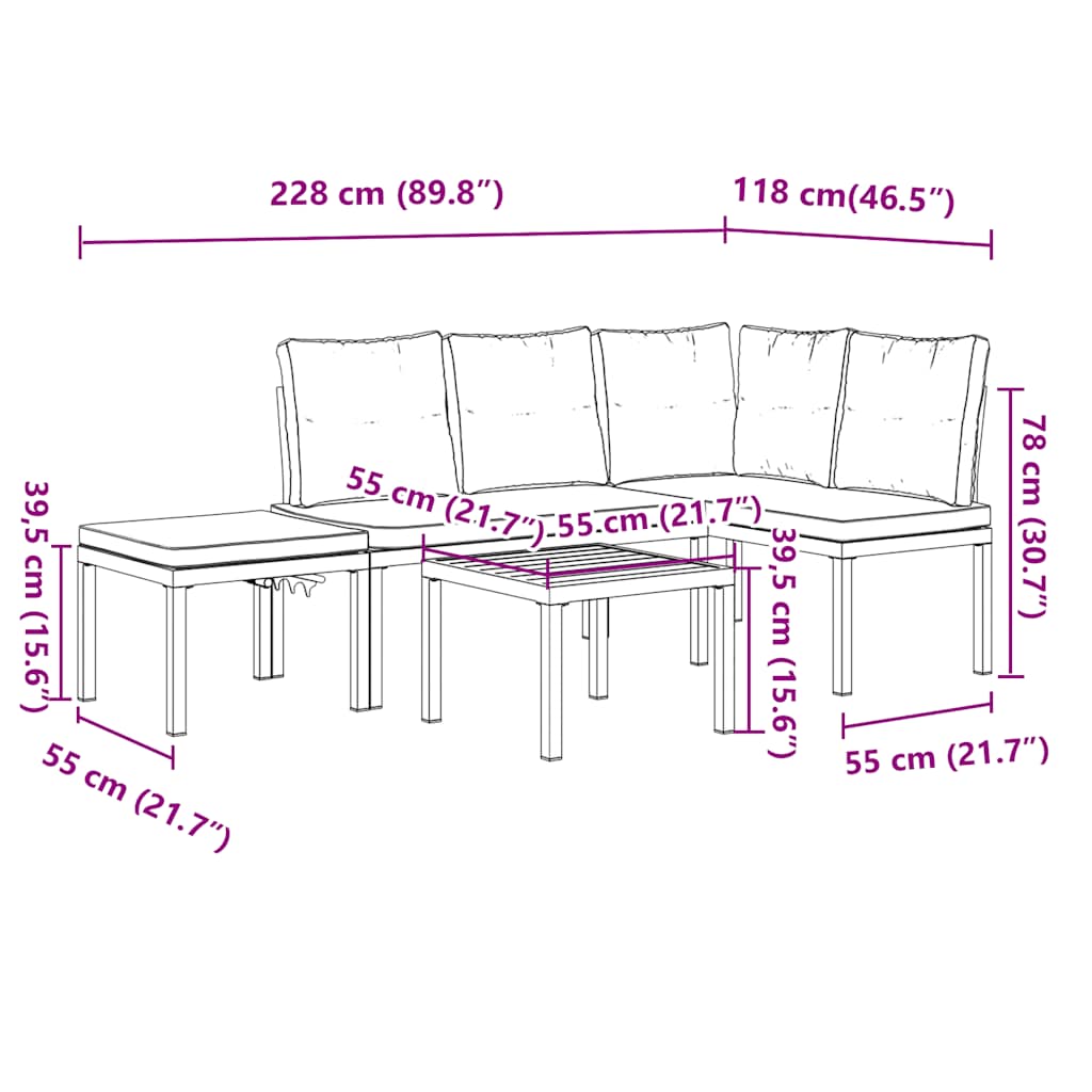 4-delige Loungeset met kussens gepoedercoat staal zwart is nu te koop bij PeponiXL, paradijselijk wonen!