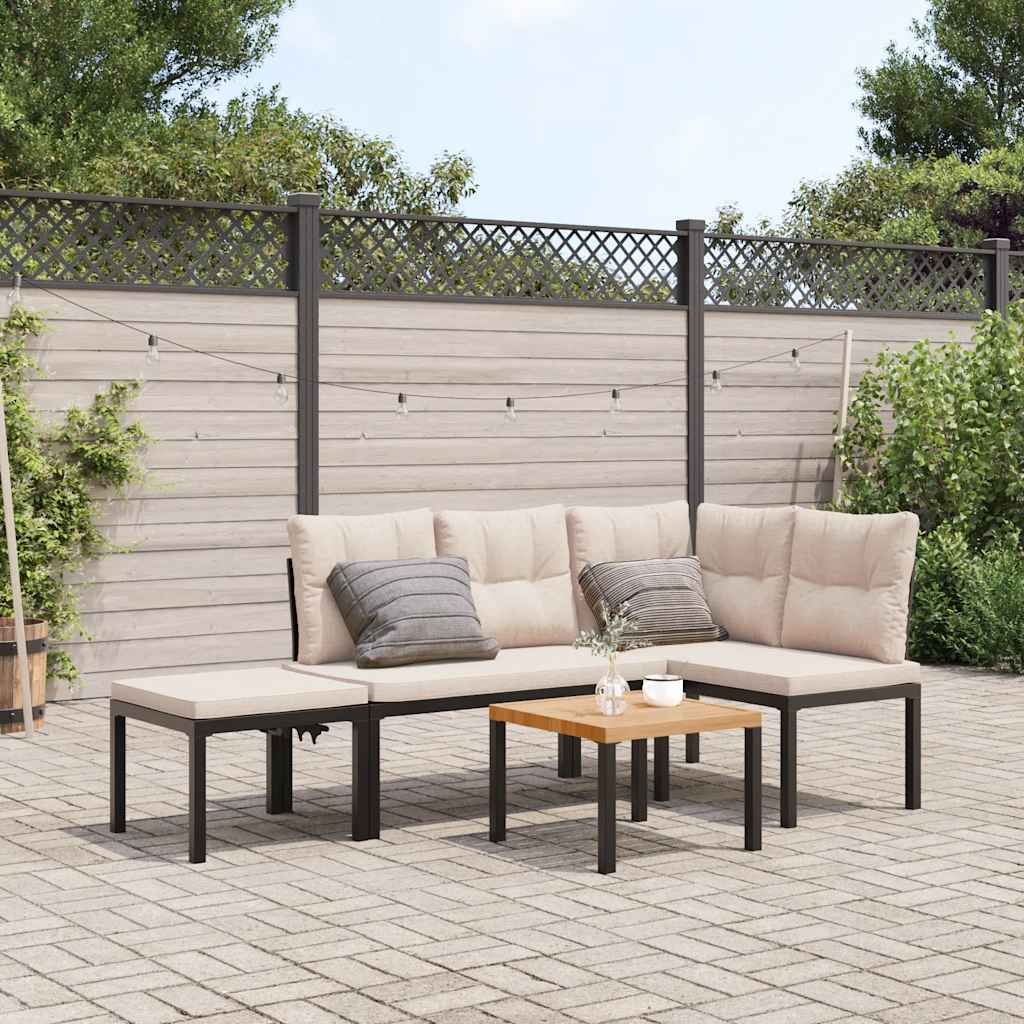 4-delige Loungeset met kussens gepoedercoat staal zwart is nu te koop bij PeponiXL, paradijselijk wonen!